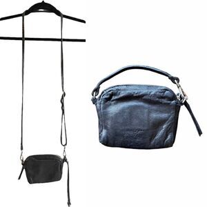 MAXON COLLECTION Italy Leather Wristlet Pouch Convertible Purse Black